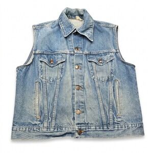 Vtg 70s Roebucks 12 GA Denim Vest Sears Western Wear Trucker Selvedge Blue USA M